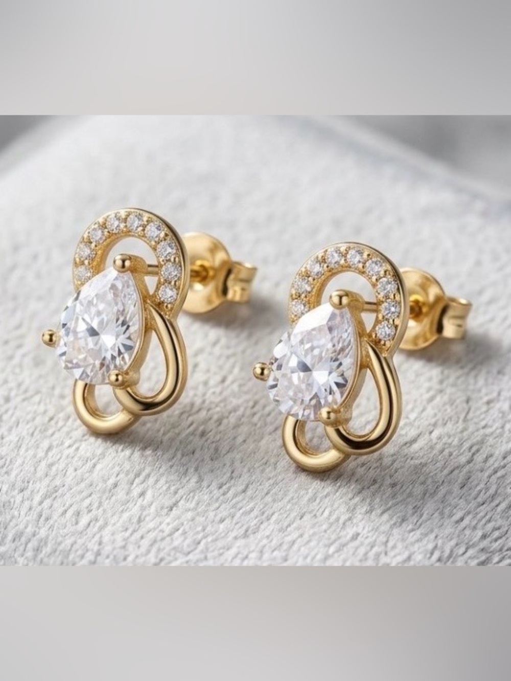Adina Eden Gold Pear Drop Stud Earrings with Clear CZ Halo